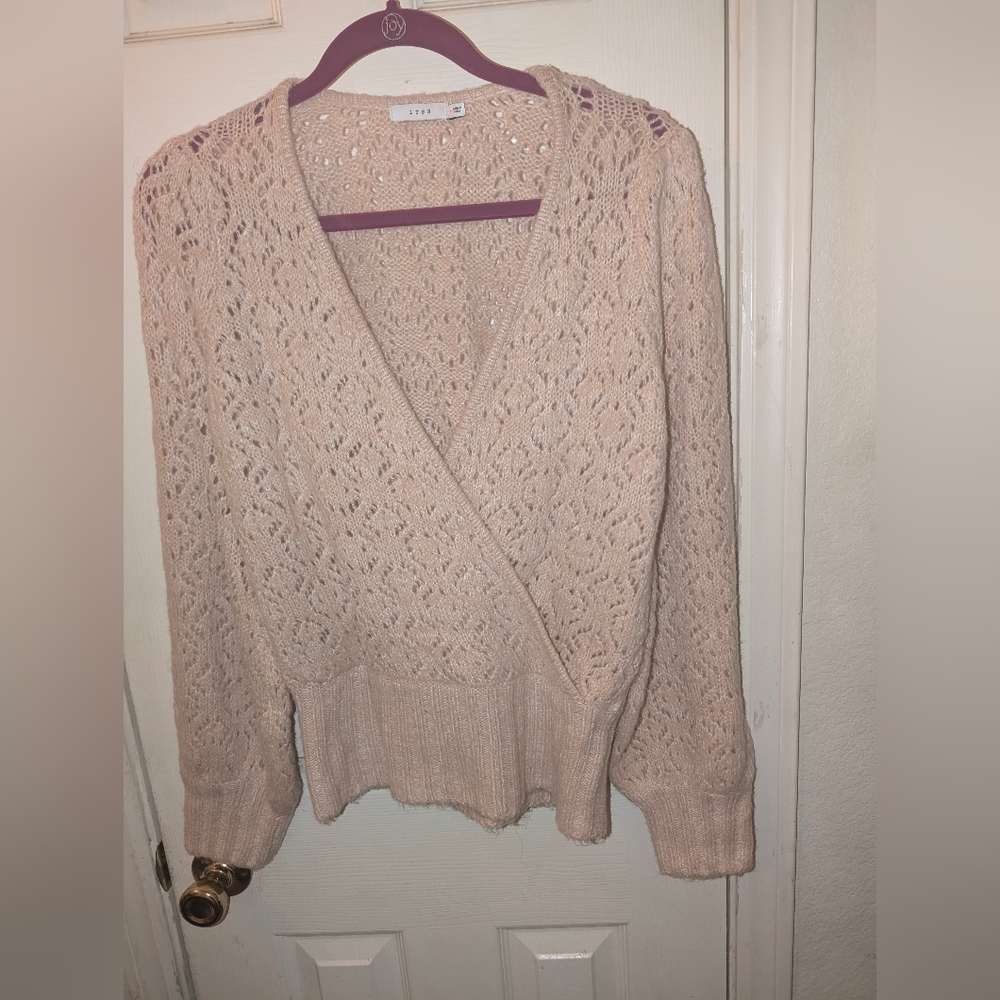 Lush Women's Cream Lace V-Neck Pullover - Picture 3 of 4